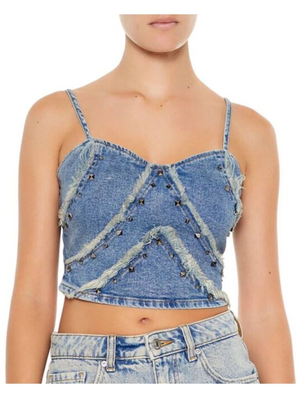 Studded denim blue cropped cami tank top Women's SMALL festival concert y2k 90s